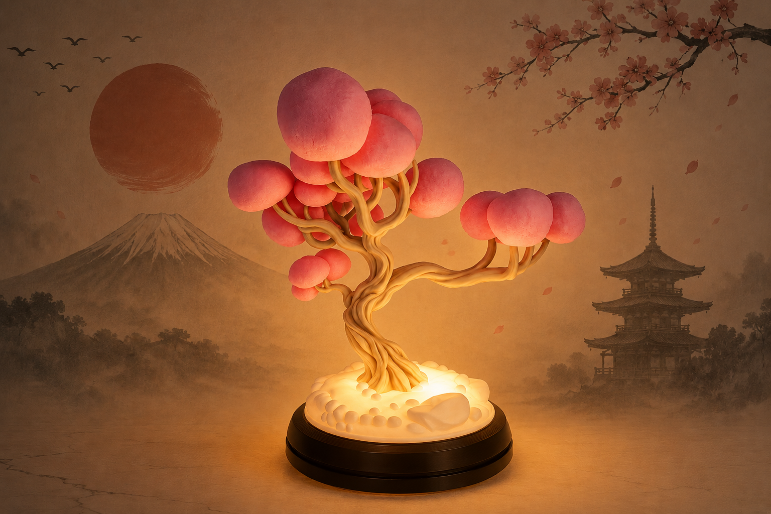 Lampa Bonsai Kosimazaki - Noc z nastrojowym podświetleniem
